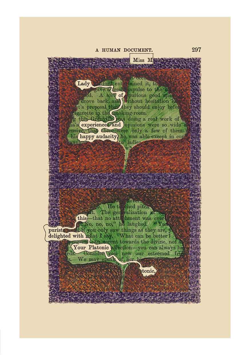A Humument Page 297 by Tom Phillips - Ginkgo leaves (photo Tom Phillips)