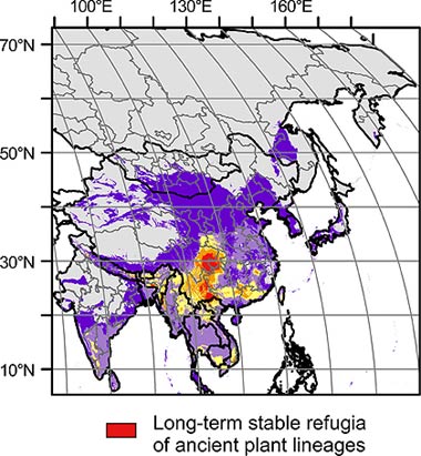 Long-term stable refugia ancient plants map